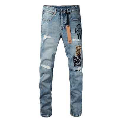 Jeans pitillo UltraFlex de tiro medio y efecto moldeador con detalles de parches cuadrados atrevidos 3022