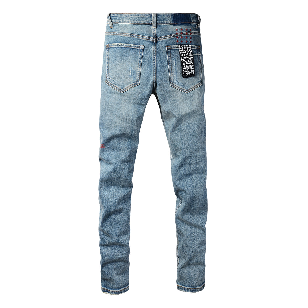 Jeans pitillo UltraFlex de tiro medio y efecto moldeador con detalles de parches cuadrados atrevidos 3022