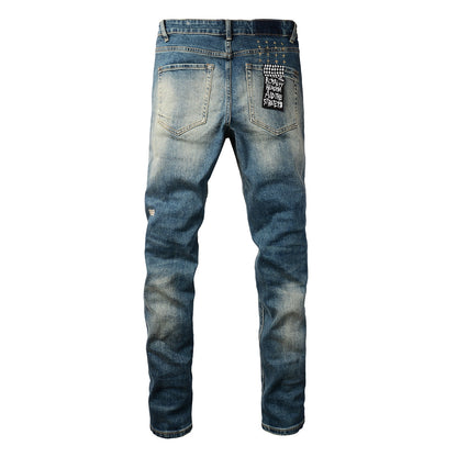 Classic Blue Ripped Knee Skinny Jeans 3018
