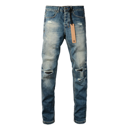 Classic Blue Ripped Knee Skinny Jeans 3018