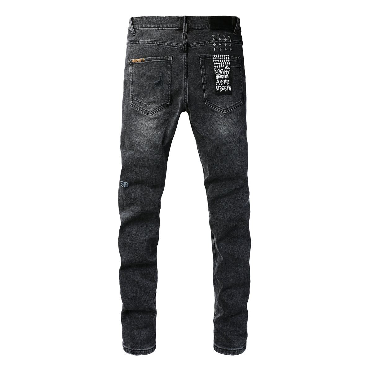 Distressed Black Jeans with Bold Square Patch Details 3021