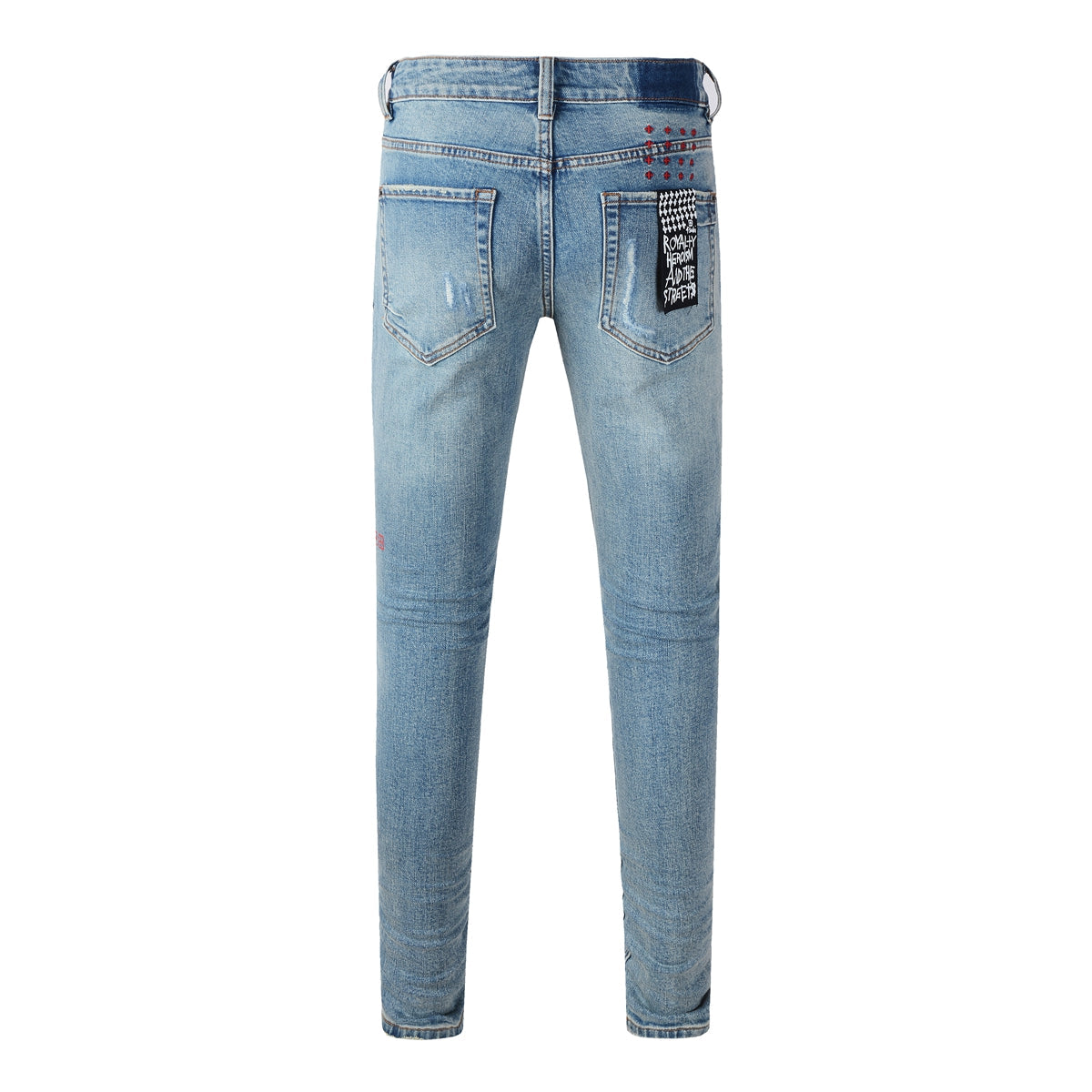 Jeans pitillo UltraFlex de tiro medio y efecto moldeador con detalles de parches cuadrados atrevidos 3022
