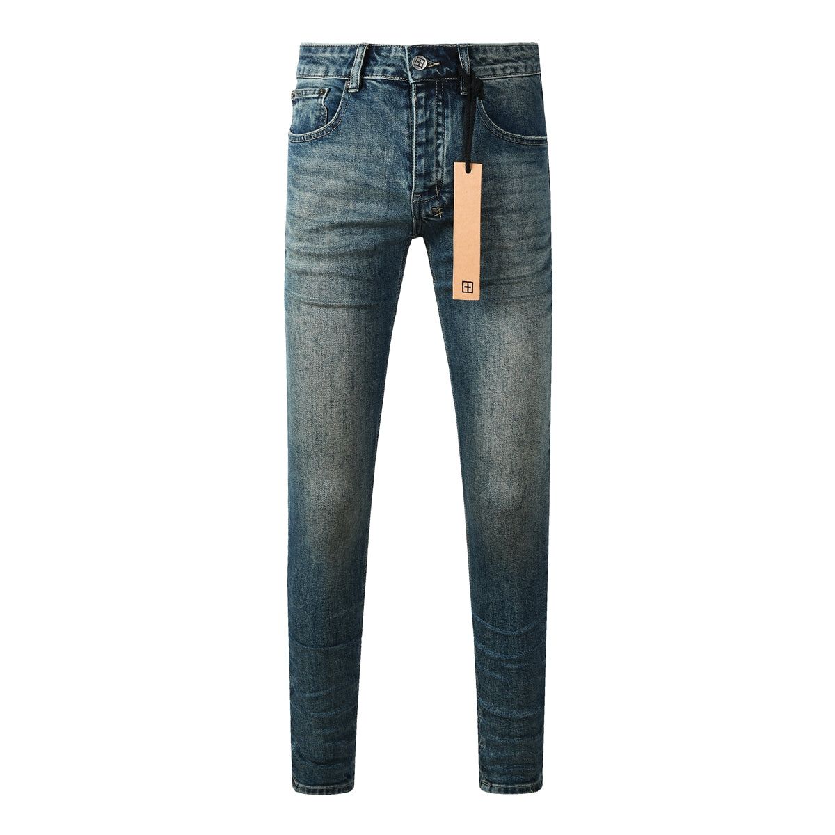 Vaqueros Streetwear para Hombre Azul Lavado Vintage con Aspecto Limpio y Parche Gráfico en Bolsillo Trasero 3033
