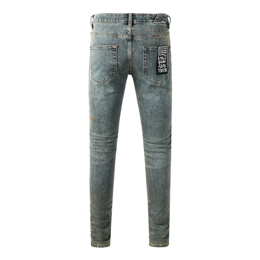 Men's Light Blue Denim Jeans Slim Fit Stretch Washed Casual Street Style Fashion Long Pants 3058
