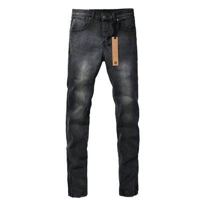 Washed Black Faded Slim Fit Denim Jeans with Back Graphic 3068