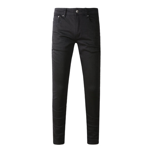 High Street Black Trousers Crumpled Jeans Stretch Men's Slim-Fit Small Foot Jeans 800
