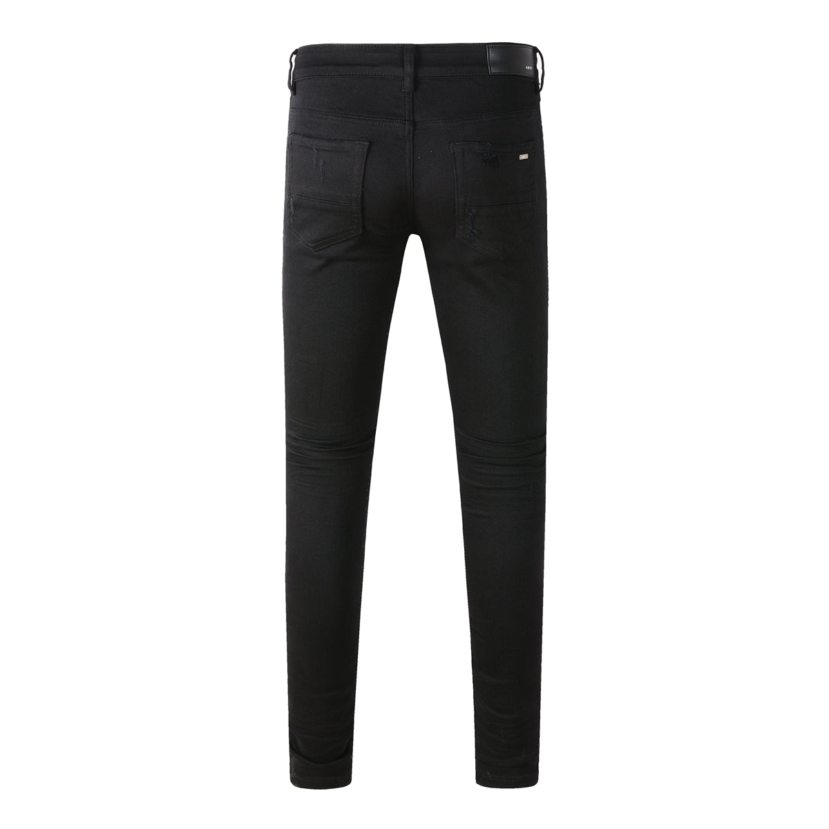 Vaqueros ajustados negros para hombre con rotos, retales atrevidos en contraste blanco y diseño deshilachado en la rodilla para estilo urbano (877-8837)