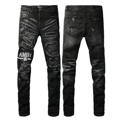 Men’s Black Skinny Jeans with Heavy Distressing and Washed Effect for Bold Streetwear Style 8882