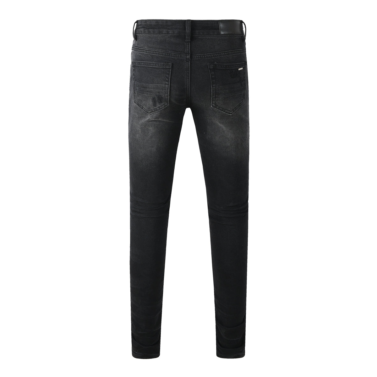 Men’s Black Distressed Skinny Jeans with Blue Ribbed Patchwork 8912