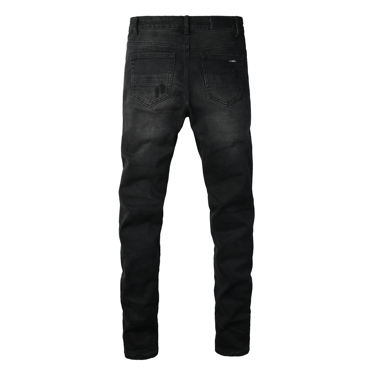 Men’s Black Distressed Skinny Jeans with Blue Ribbed Patchwork 8912