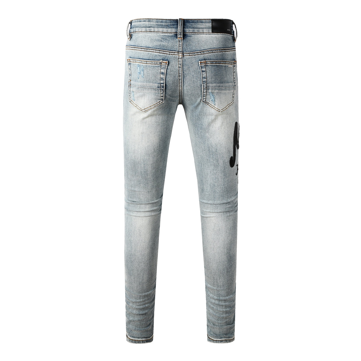 Vaqueros ajustados desgastados de lavado claro para hombre con letras bordadas estilo urbano Denim 8931
