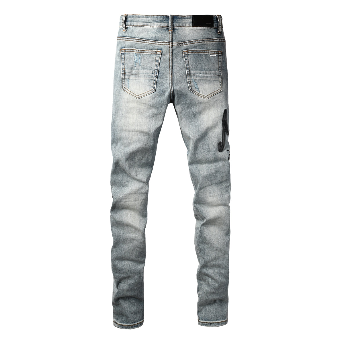 Vaqueros ajustados desgastados de lavado claro para hombre con letras bordadas estilo urbano Denim 8931