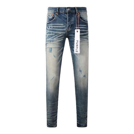 New Pop Style Purple Mens Bleach Pants Made Old Skinny Blue Denim Jeans 9055