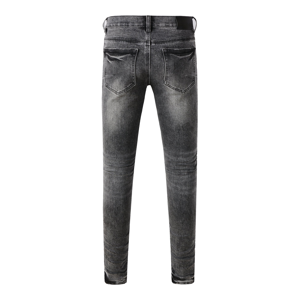 Men Streetwear Jeans Distressed Grey Ripped Patch Leopard Skinny 9102