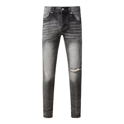 Men Classic Streetwear Jeans Distressed Grey Ripped Skinny Fit 9103
