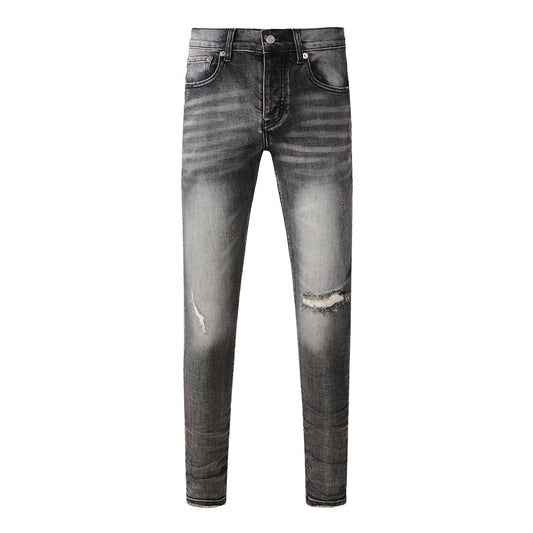 Men Classic Streetwear Jeans Distressed Grey Ripped Skinny Fit 9103