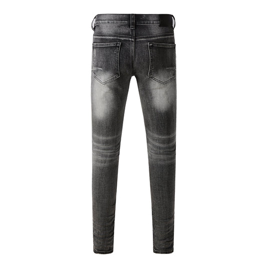 Men Classic Streetwear Jeans Distressed Grey Ripped Skinny Fit 9103