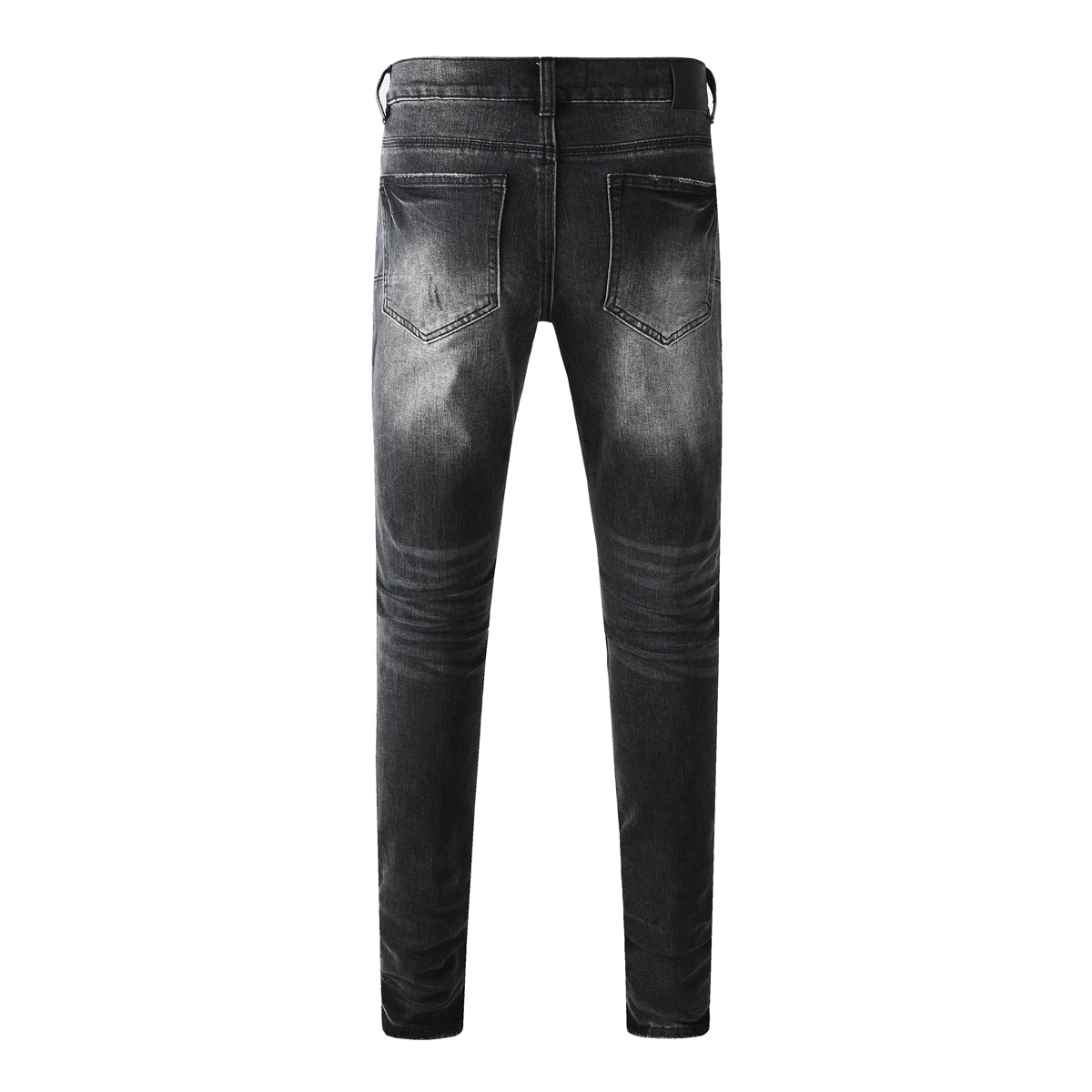 Vintage Distressed Black Denim Jeans Men Slim Fit Patchwork Stylish Pants 9135
