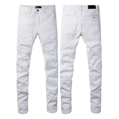 Purple Mens Jean Man Embroidery Pants Embroidered Patches Desinger Denim Trouser Skinny 592