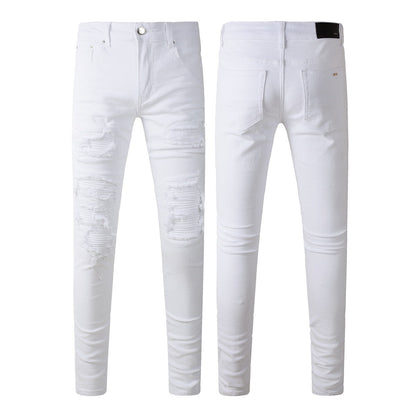 Purple Mens Jean Man Embroidery Pants Embroidered Patches Desinger Denim Trouser Skinny 592